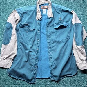 Remington Teal and Beige Button-Up Shirt